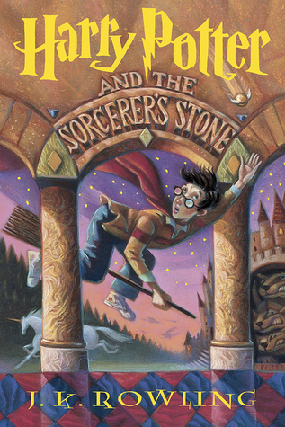 the book cover for Harry Potter and the Sorcerer's Stone by J.K. Rowling
